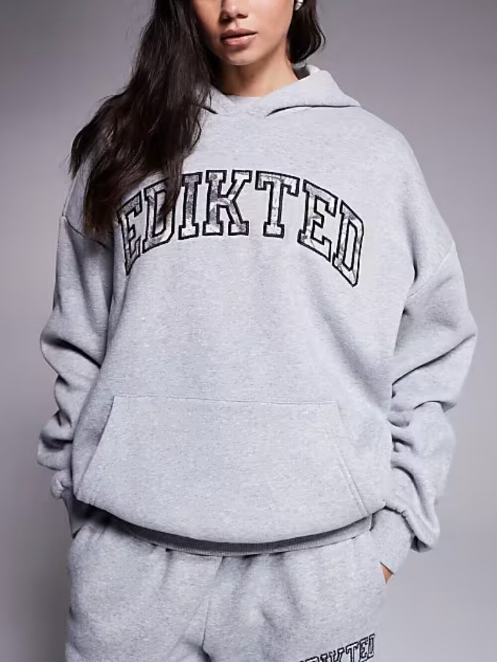 Edikted Women's Gray Co-Ord Camo Crush Oversized Hoodie S